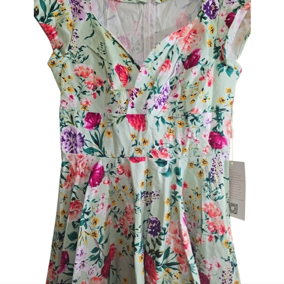 NWT Belle Poque Retro Fit and Flare Pin-up Dress Medium Mint Green Floral - Picture 4 of 8